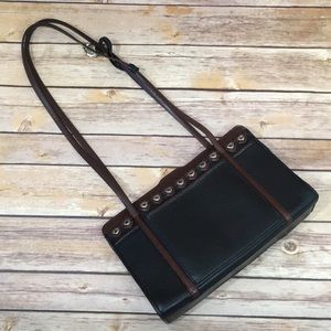 Brighton 2 Tone Black Brown Organizer Shoulder Bag